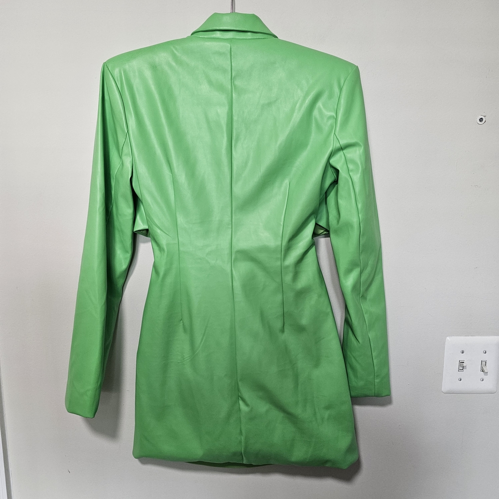 AKIRA M Green Faux Leather Mini Dress Trench Coat Size Going Out Party Miami ~ - Picture 2 of 9